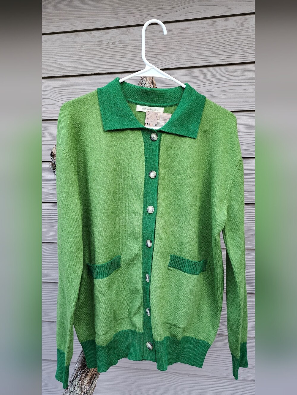 Two-Tone Green Button-Front Cardigan Sweater
